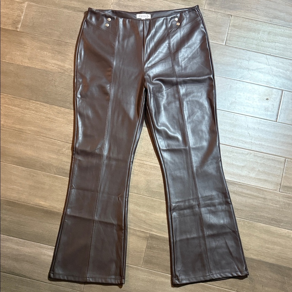 Nanette Lepore Dark Chocolate Brown Faux Leather Wide Leg Pants SZ Large